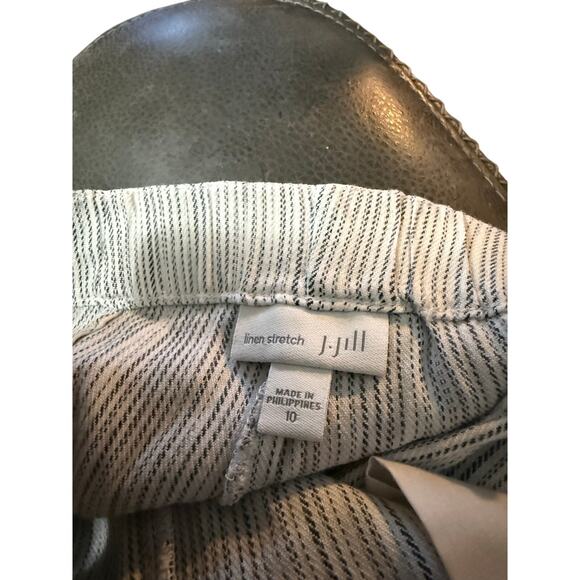 J. Jill Linen Pull On Lounge Pants 10 White Gray Stripe Beach Lightweight Casual - Picture 3 of 5